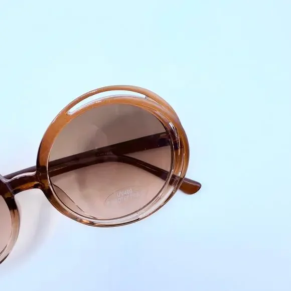 NEW Free People Wavy Baby Brown Oversized Round Retro Statement Sunglasses - Picture 9 of 10